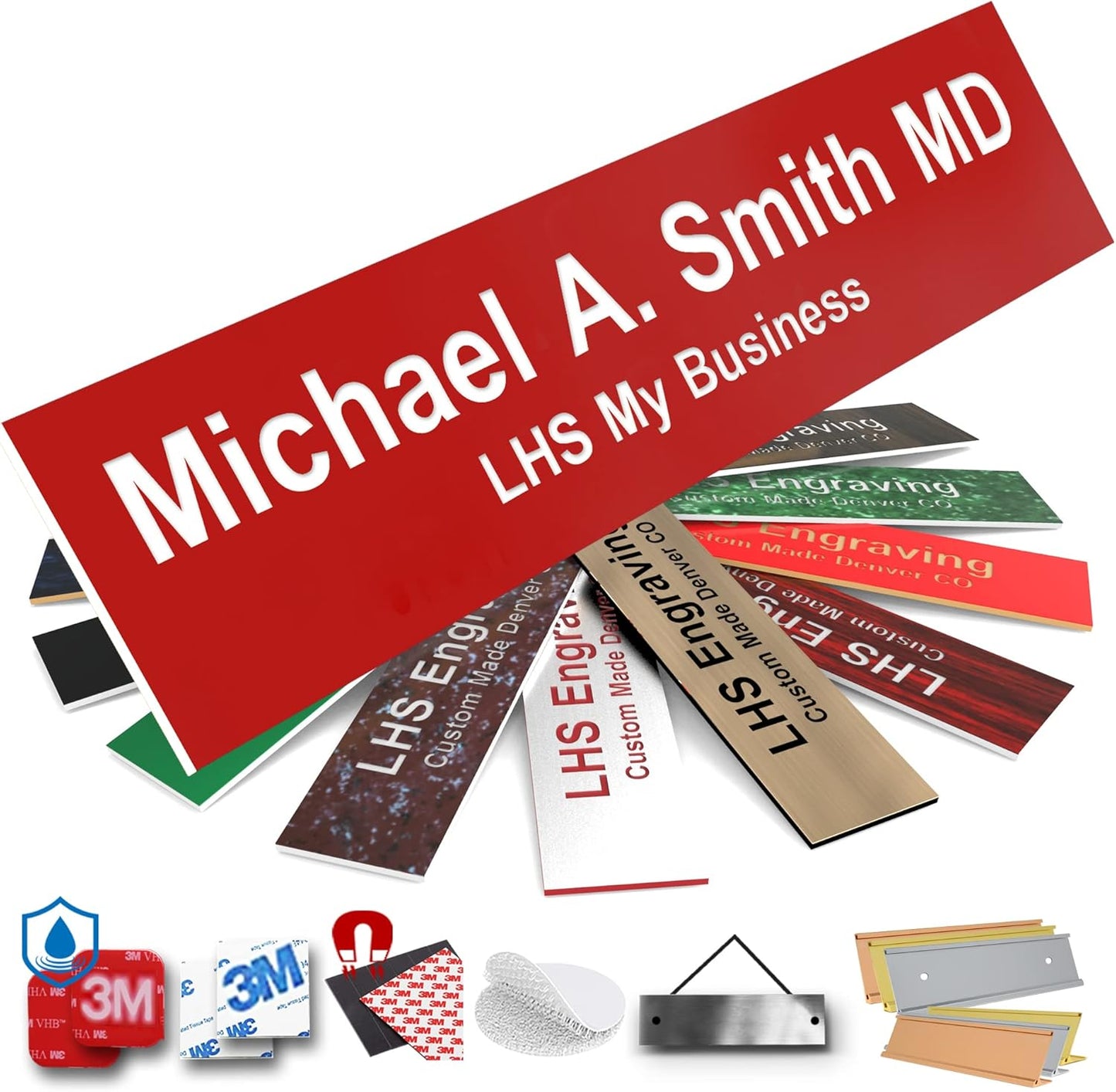 Engraved Door Signs for Office Personalized Red Plastic Door Plaque White Letters - Made in USA 2x6 B7