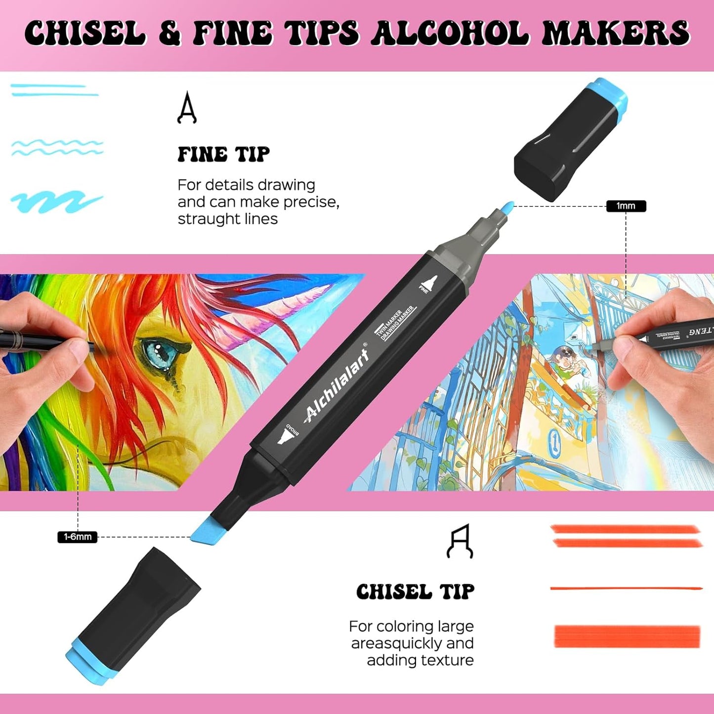 120-Colors Alcohol Based markers, Alcohol Markers Set, Dual Tip Alcohol Sketching Drawing Markers Animation for Adults Kids