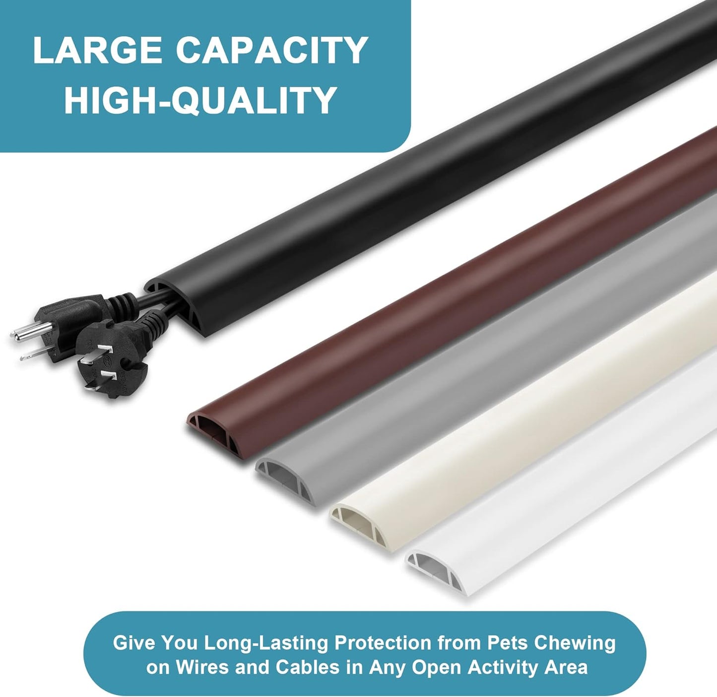 3FT PVC Cord Hider, Black Floor Cord Protector with 0.7 x 0.4 Inch Extension, Soft Wire Covers