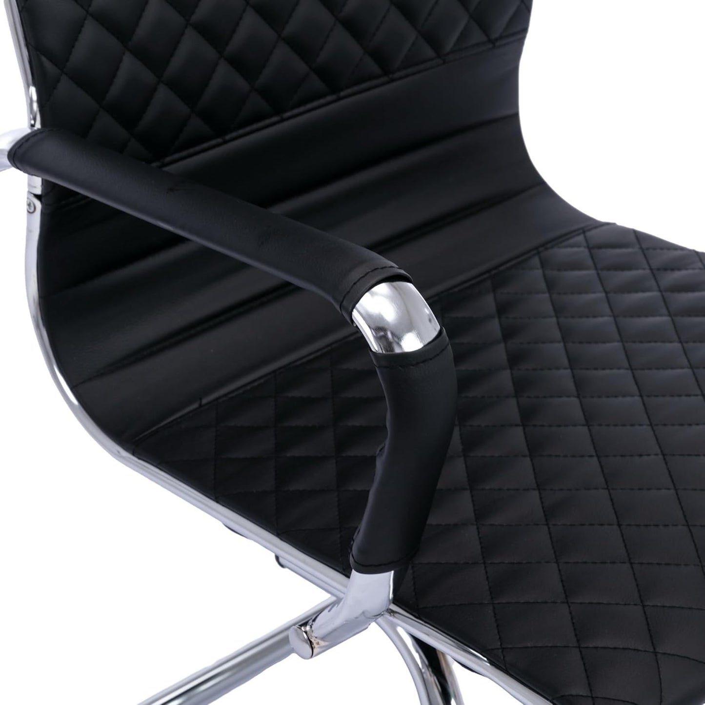 Office Guest & Reception Chairs - Set of 6 Mid-Back Modern PU Leather Desk Chairs, Black