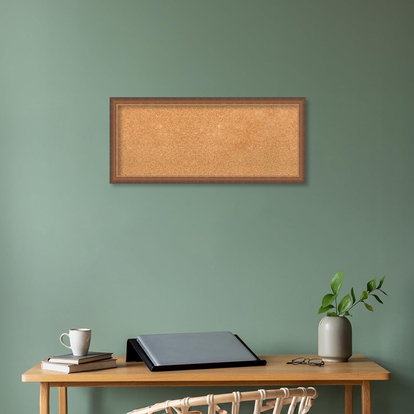 Amanti Art Natural Cork Board for Wall, 14x32 Vision Board with Bronze Frame, Medium Corkboard Office Decor for Home Organization, Modern Corkboard Pinboard to Display Items for Home Organization in