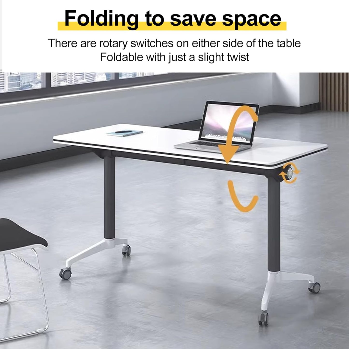 Conference Room Table with Flip-Top Design for Dynamic Meetings, Business Table Computer Desk with Heavy-Duty Frame,Foldable Seminar Meeting Tables for Home Office (6, E, 55.1IN)