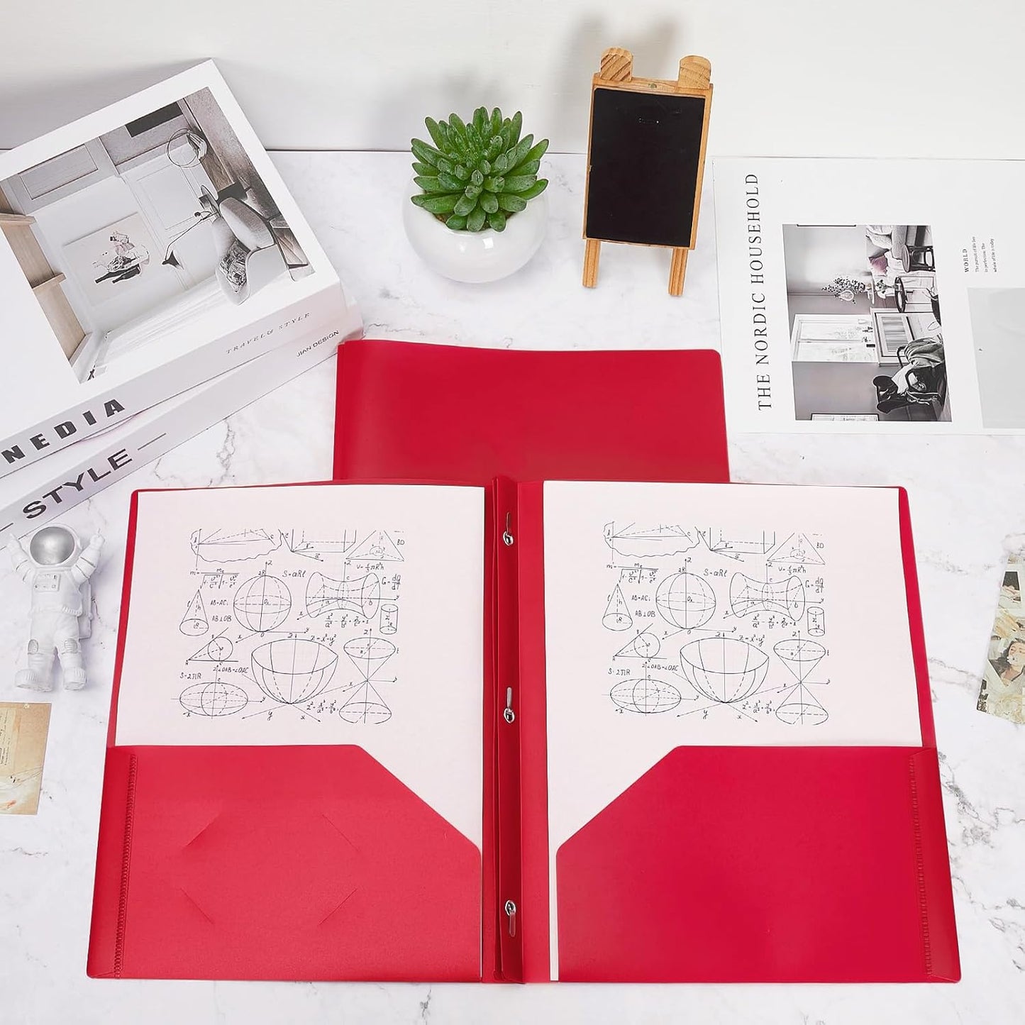Lincia 100 Pcs Plastic Folders with Pockets and Prong Folders with Prongs Plastic Folders with 2 Pockets Pocket Folders for Office, School for Students, Teachers, Office Workers (Red)