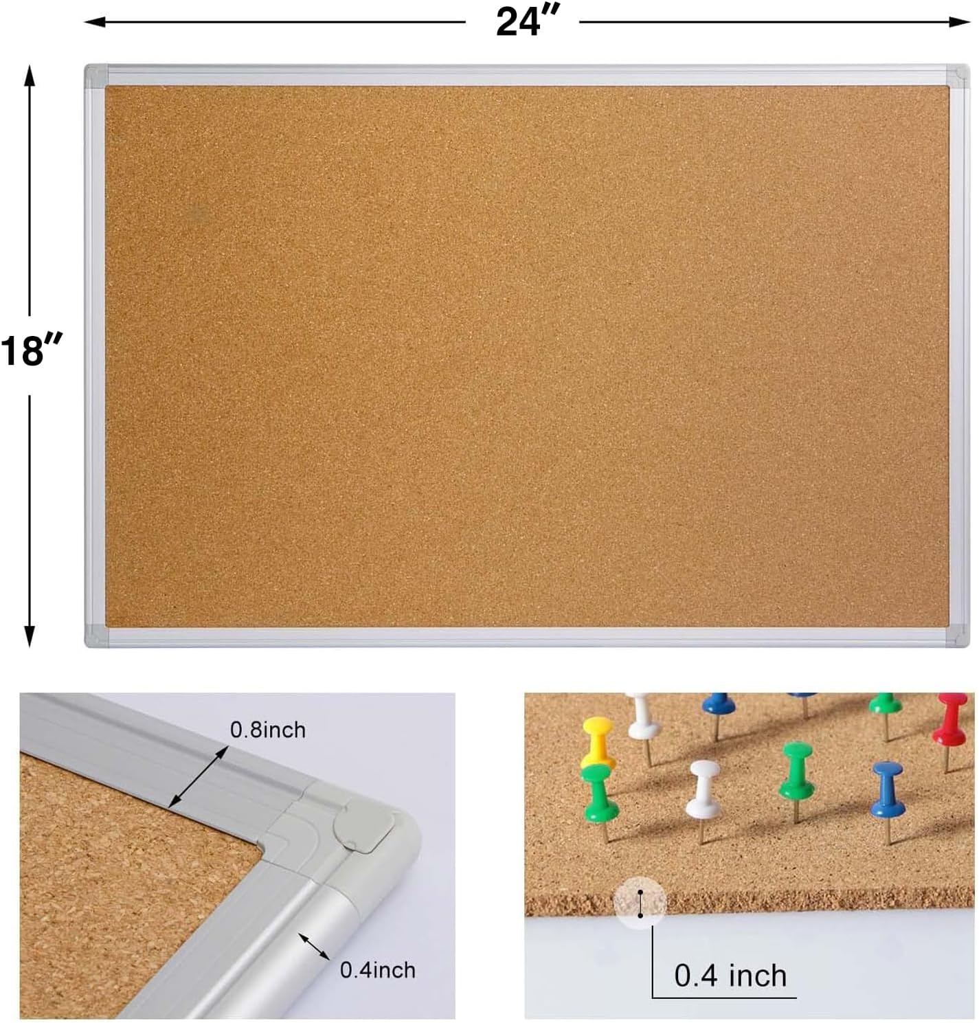 Board2by 2-Pack Cork Board Bulletin Board 24 x 18, Silver Aluminium Framed Corkboard, Office Board for Wall Cork, Large Wall Mounted Notice Pin Board for Home, Office and School