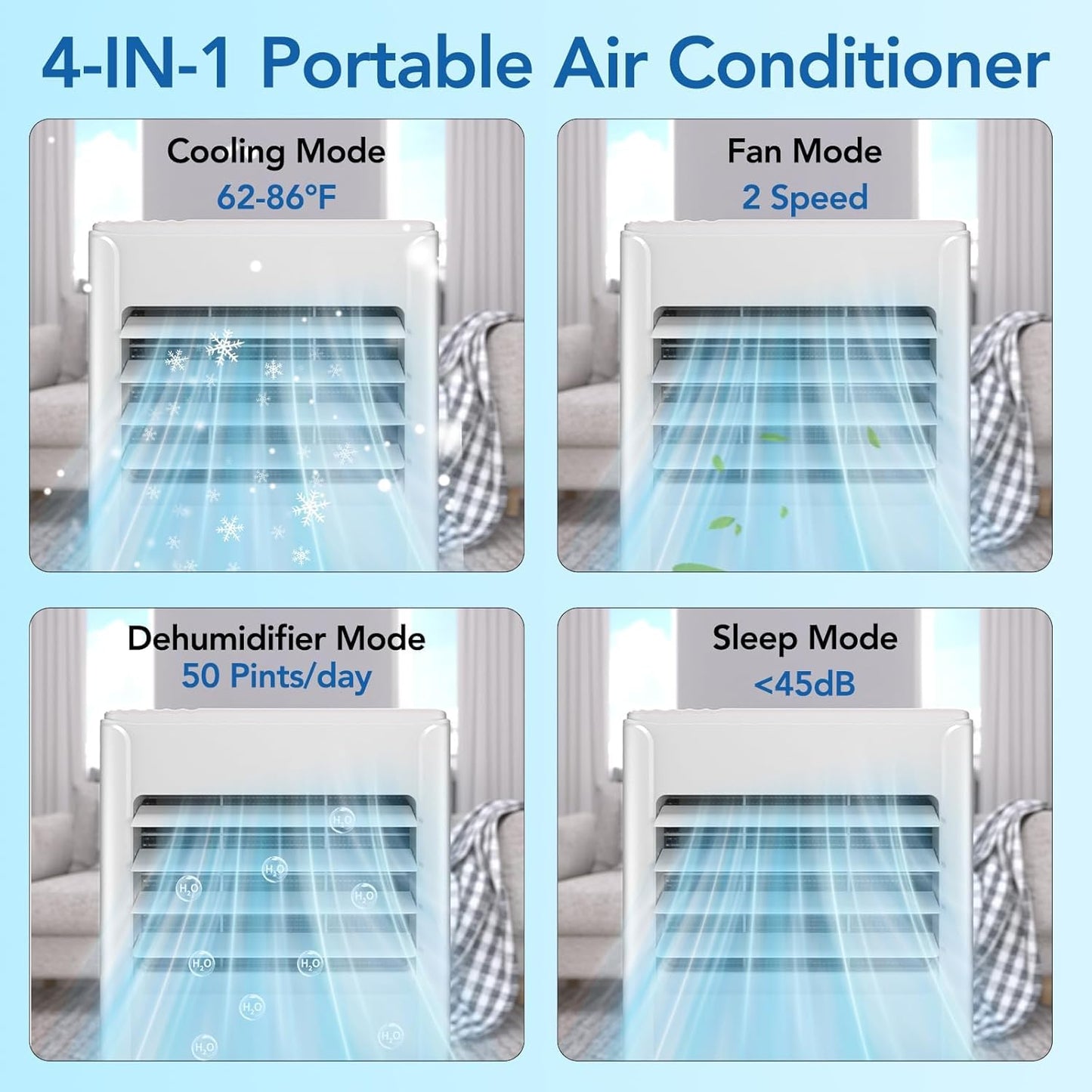 Portable Air Conditioners 10000 BTU with Remote Control, Cools Room up to 400 sq.ft, 3-IN-1 Quiet Portable Ac Unit with Dehumidifier Fan Function, Sleep Mode, 24H Timer, Portable AC Units for Rooms