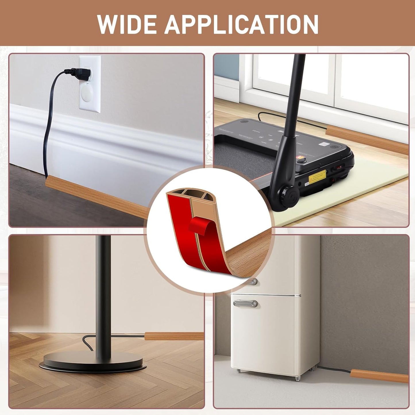 Floor Cord Cover Self Adhesive Cord Hider Floor Extension Cord Covers for Floor Power Cord Protector Cable Management Prevent Cable Trips Cable Cavity 0.47" W x 0.27" H (Light Brown Wood, 3.3Ft)