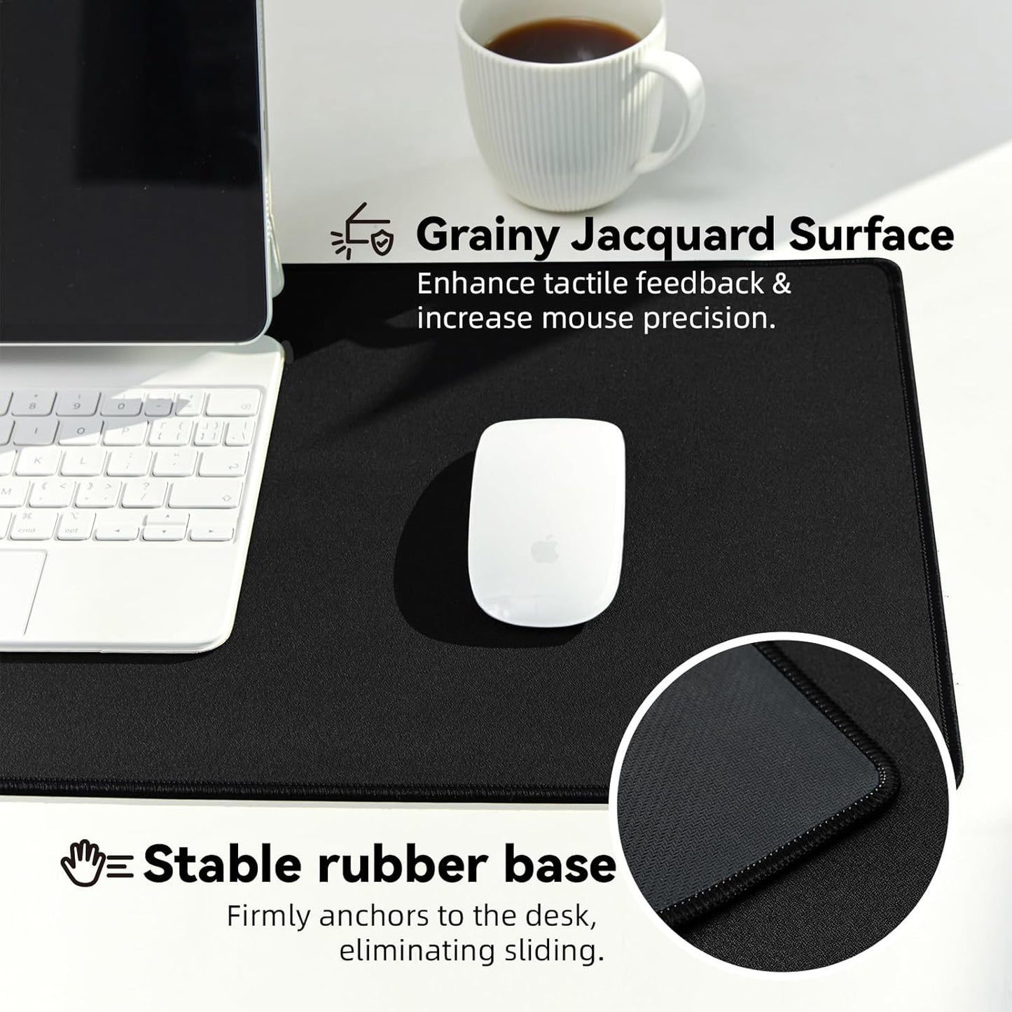 Waterproof Large Gaming Mouse Pad with Durable Stitched Edges, Non-Slip Rubber Base, Grainy Jacquard Mouse Mat Desk Pad for Home Office Gaming, 31.5"x11.8"x0.12", Black