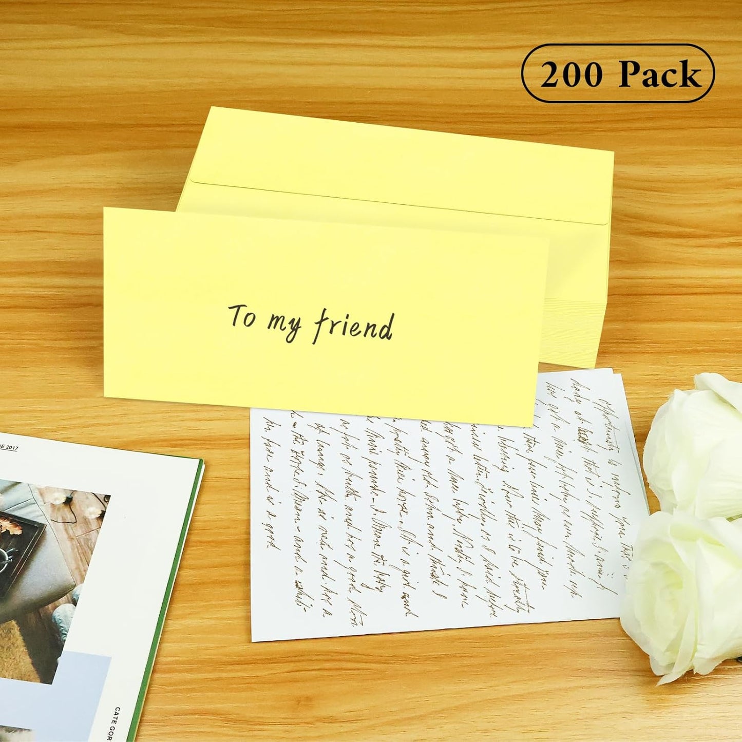 200 Pack #10 Business Envelopes, Light Yellow Standard Envelopes Self Seal, Letter Size Mailing Envelopes for Checks Letters Invoices Christmas Birthday Graduation Wedding, 4 1/8 x 9 1/2 Inch