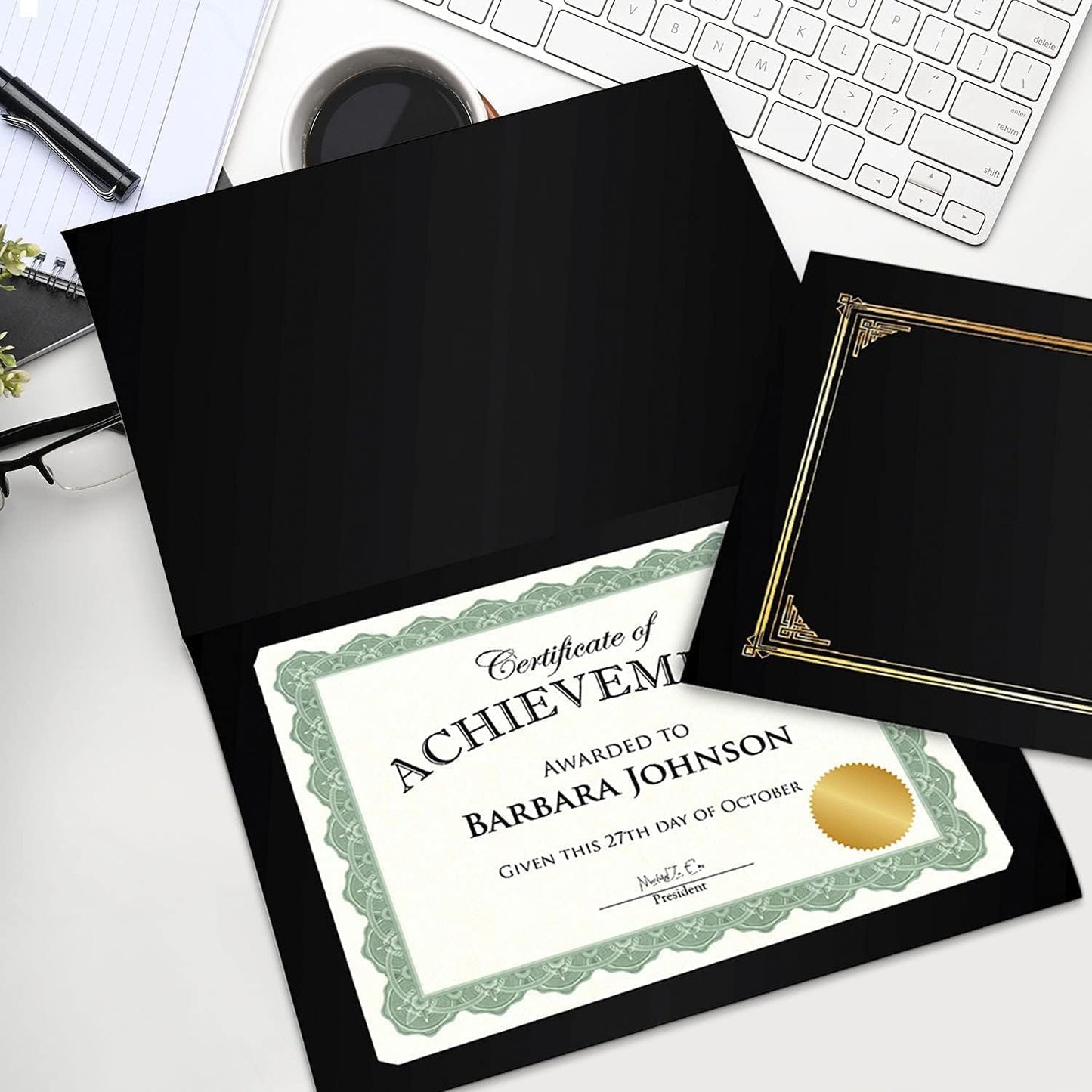 Optima Green Certificates with Gold Foil Seals, 8.5 x 11, Seal 1.75", Pack of 25 (39452S)