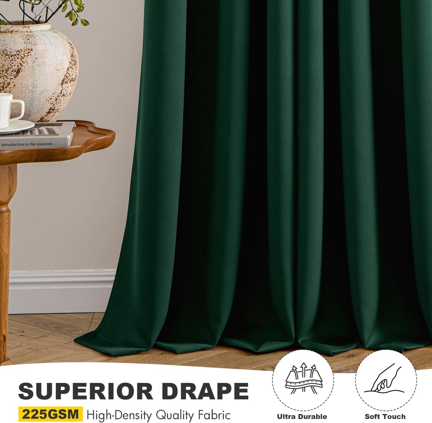 MIULEE Hunter Green Blackout Curtains for Bedroom Living Room 84 Inches Long 2 Panels, Thermal Insulated Room Darkening Drapes Solid Grommet Top Noise Reduction Emerald Green Curtains 40x84 Inch