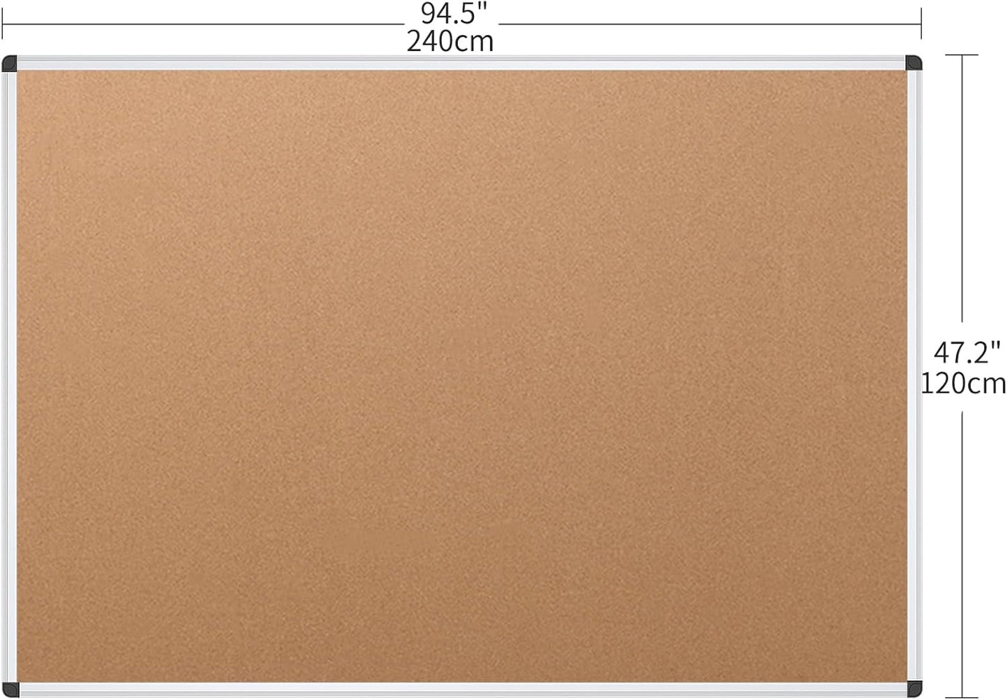 VIZ-PRO Cork Notice Board Bulletin Board, 96 X 48 Inches, Pack of 2, Silver Aluminium Frame