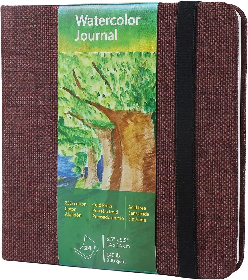 tumuarta Square Watercolor Journal, 5.5x5.5”, 140 LB, 300 GSM, Cotton Paper, Cold Press, 24 Sheets, 48 Pages, Watercolor Paper Notebooks for Use As Travel Sketchbooks Mixed Media Pad On The Go…