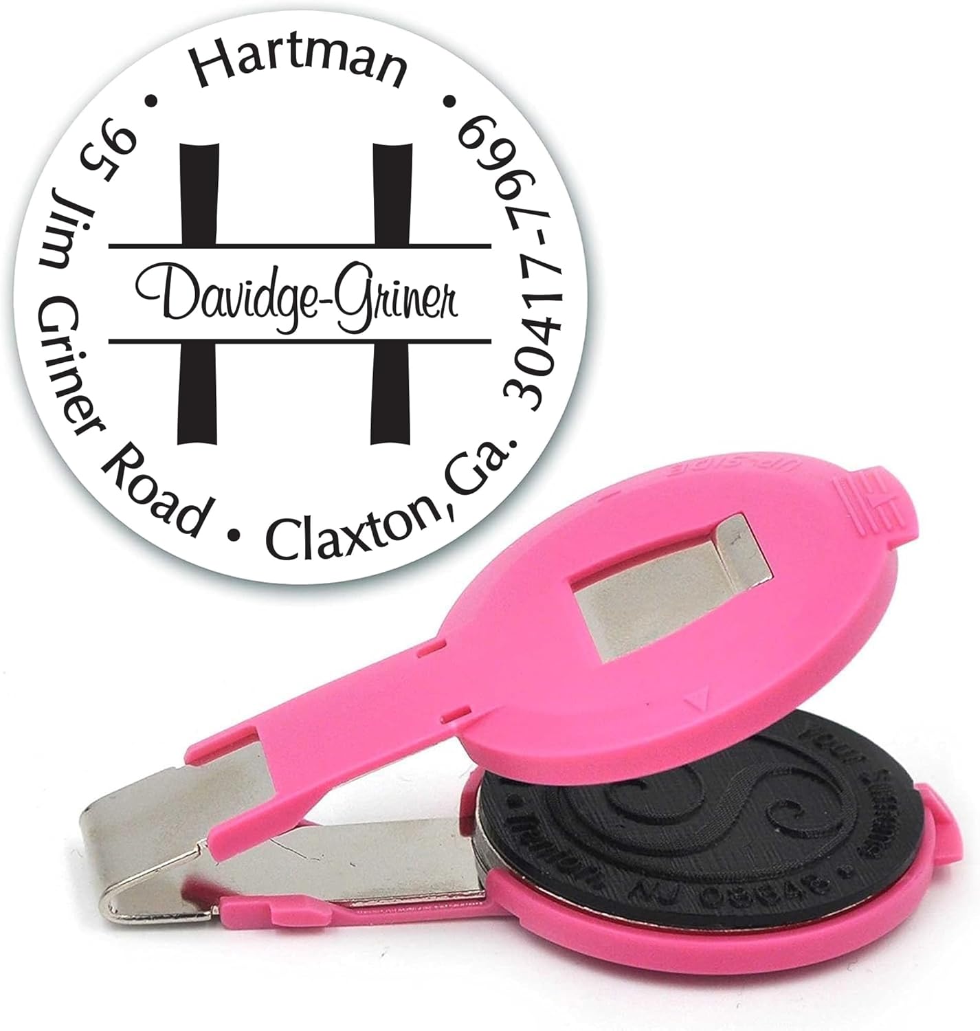 Custom Monogram Address Embosser - Personalized Round Seal - Pink Insert Only - Style EM026
