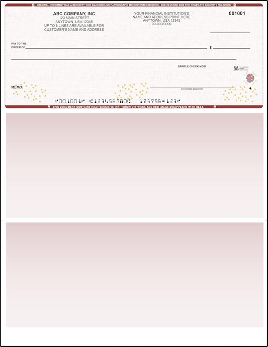 Burgundy High Security Checks on Top Compatible w/QB accounting software - Custom Computer Checks on Top (5000)
