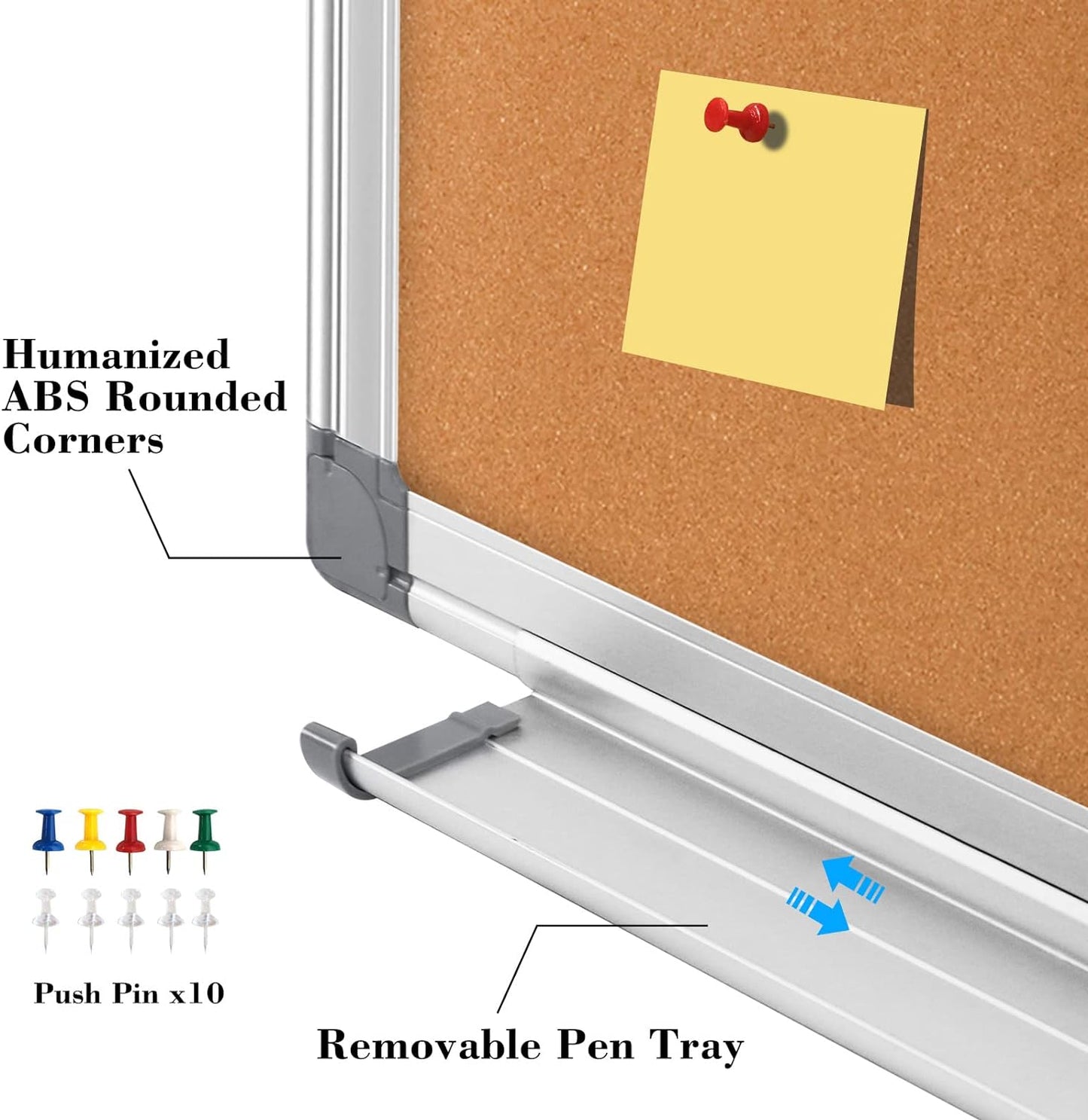 WALGLASS Combination Magnetic Whiteboard & Corkboard, 24"x18" Combo for School, Office & Home, Dry Erase Board with Removable Tray, Pins, Eraser, Markers & Magnets