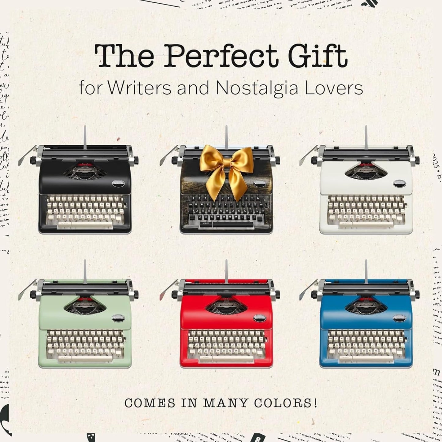 Maplefield Classic Portable Manual Typewriter - Cream, 8 x 11 in Paper - Word Processor Function & Typewriter Ribbon Included - Home Office & Office Decor