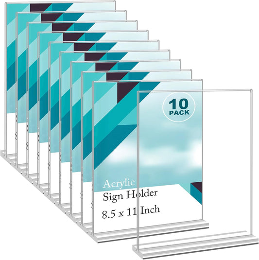 EHWINE Acrylic Sign Holder 8.5 x 11, 10 Pack Double-Sided Stand up Table Top Sign Holders, Clear Acrylic Picture Frame Menu Flyer Paper Holder Display Stand for Office Business Store Wedding Party