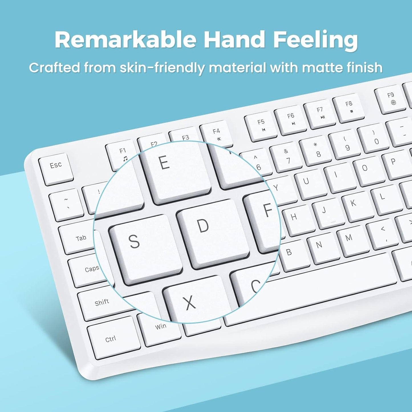 Lovaky Wireless Keyboard, 2.4G Ergonomic Wireless Computer Keyboard, Enlarged Indicator Light, Full Size PC Keyboard with Numeric Keypad for Laptop, Desktop, Surface, Chromebook, Notebook, Snow White