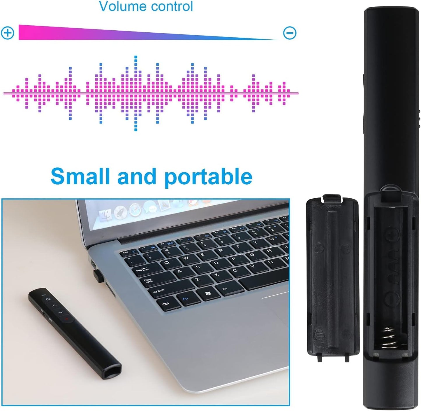 Presentation Clicker with Case,Wireless Presenter Remote with Laser Pointer Hyperlink & Volume Remote Control PowerPoint Office Presentation Clicker for Keynote/PPT/Mac/PC/Laptop(Battery Included)