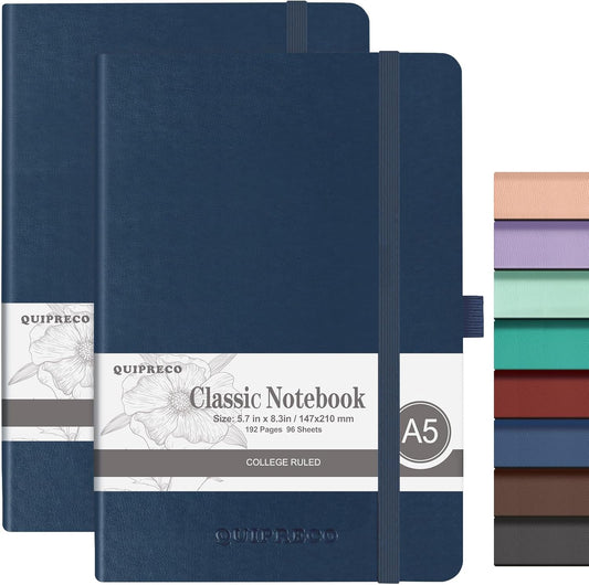 Hardcover Lined Bullet Dotted Journal Notebook, A5 140 192 Pages 100 120Gsm Paper College ruled for School,Work,Travel,and Daily Planning，5.7''*8.3'' (2, Navy, A5 Lined)
