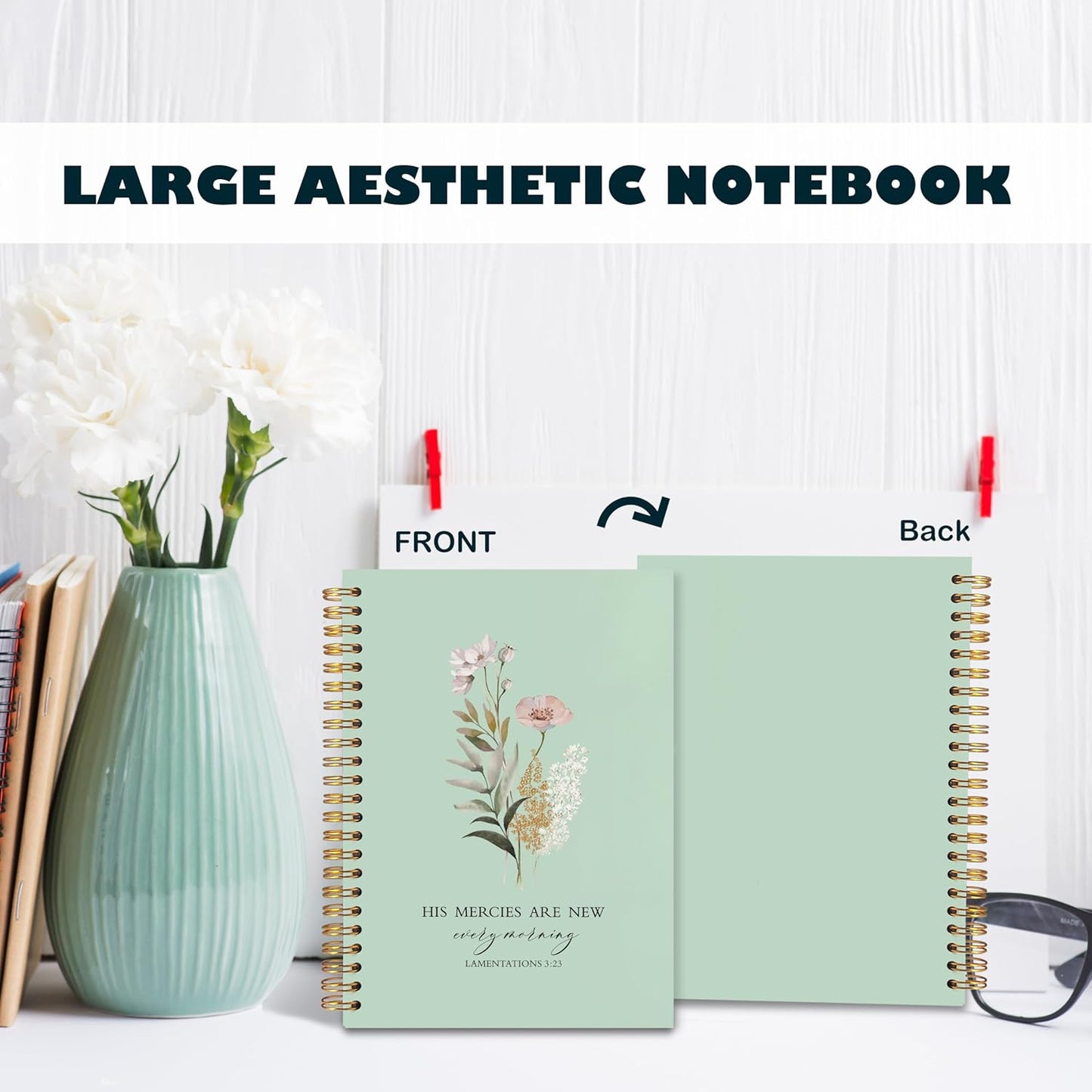 BearCake Green Bible Christian Journals Floral Notebooks for Women Note Taking,Prayer Journal for Women, His Mercies are New Every Morning,Bible Study Journal for Women 5.5x8.3