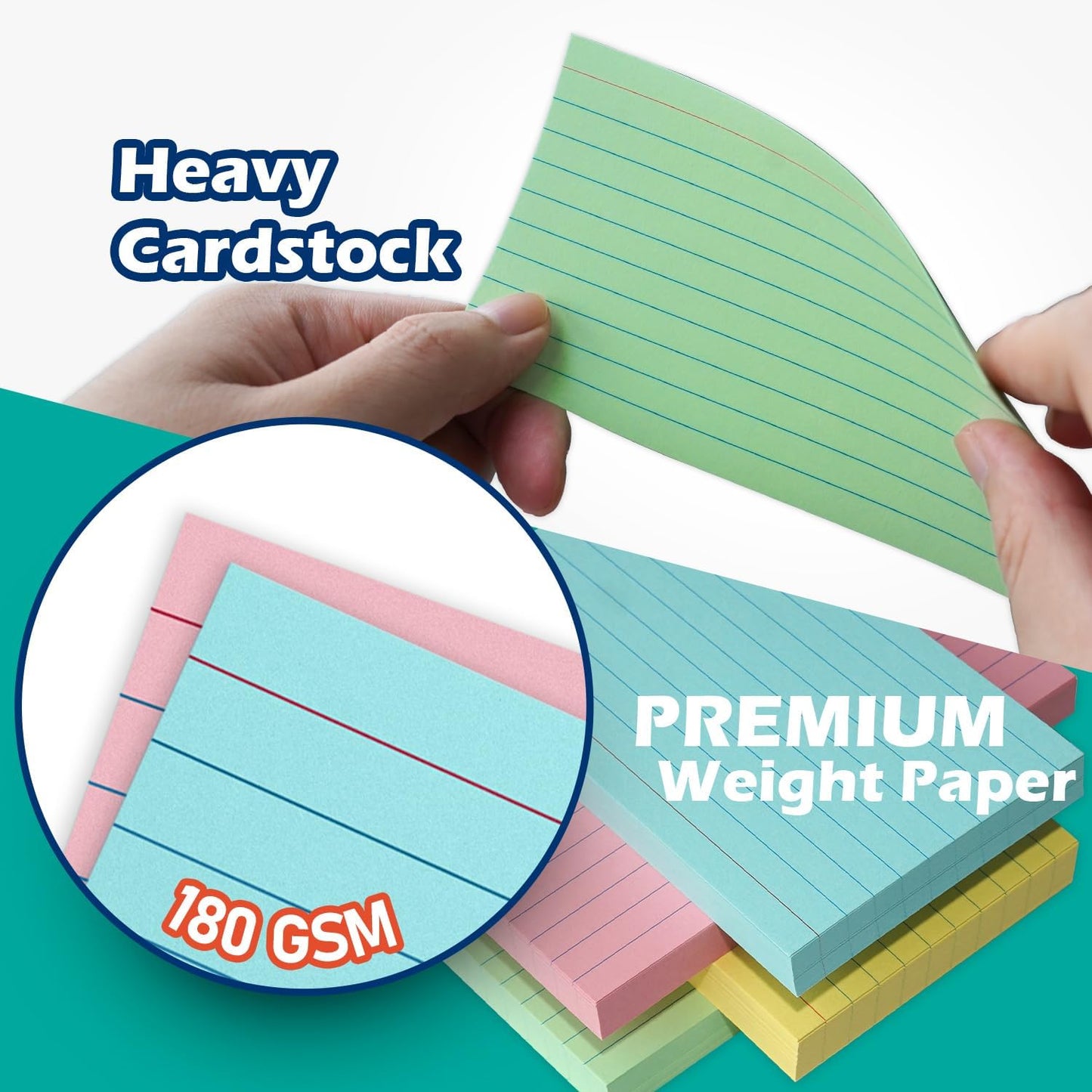 Yellow Lined Index Cards 3x5 Ruled Note Cards 200 Count, 180 GSM Heavy Weight