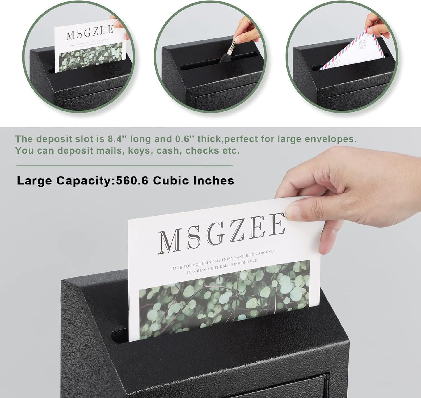 xydled Wall-Mount Mailbox,Heavy Duty Deposit Drop Box Suggestion Box, Locking Metal Key Drop Box with Key Lock, Cash Money Drop Box Safe Storage Box Postbox for Home&Business Use,16.3’’x10’’x4’’,Black