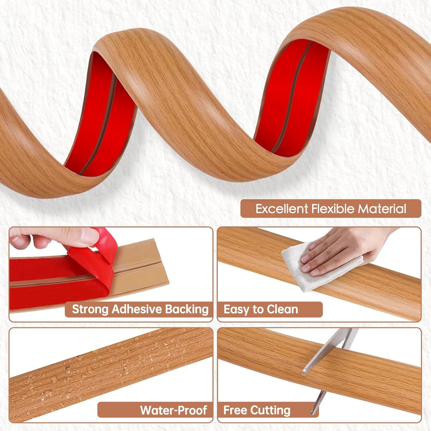 Floor Cord Cover for Wires on Floor Self Adhesive Cord Hider Floor Cable Management Wire Covers for Cords Protector Prevent Cable Trips Cord Cavity W 0.47" x H 0.27", Brown Wood, 3.3Ft