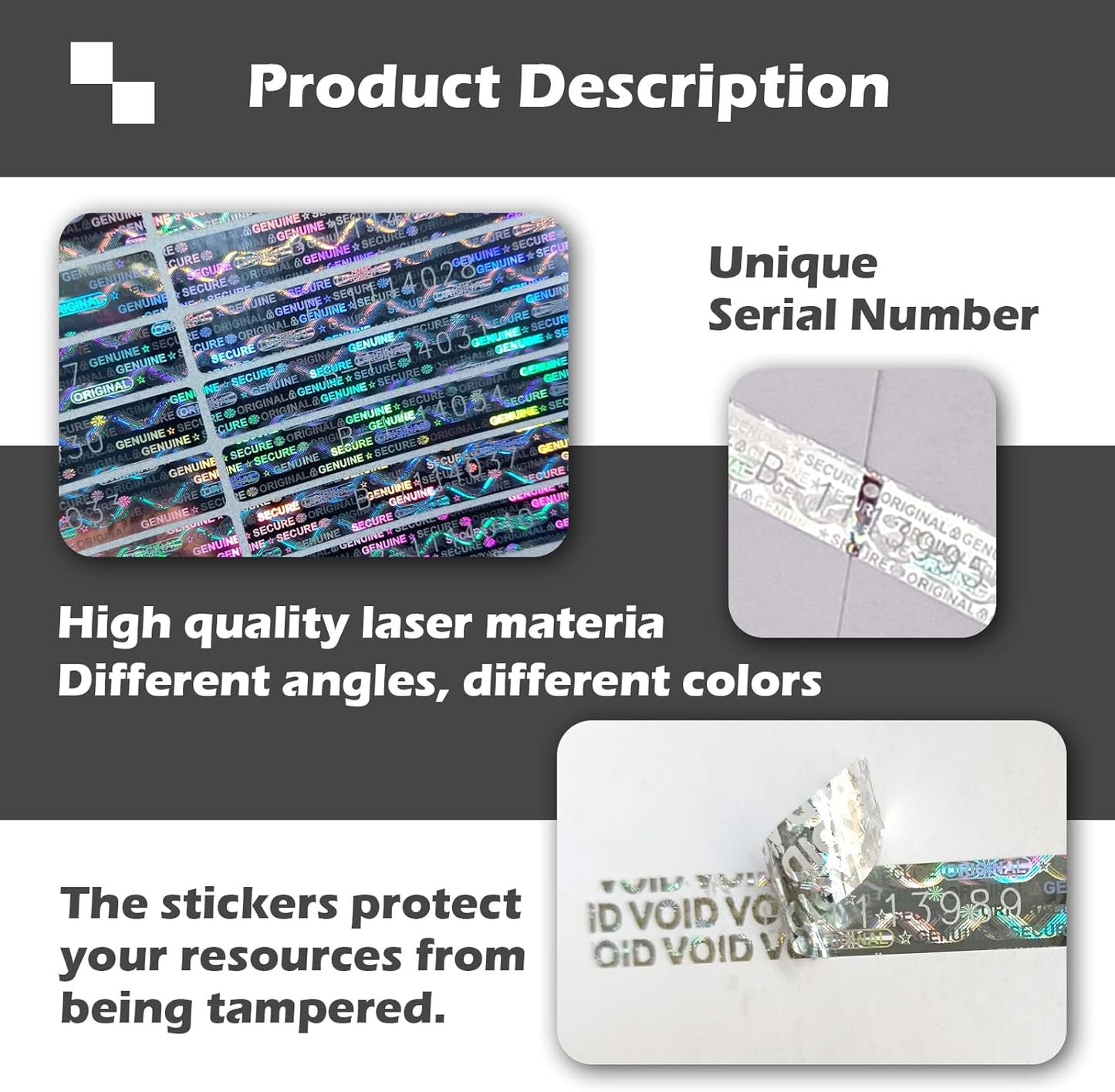 320 pcs Hologram Seals 1.97 x 0.3 Inch, Security Warranty Void Stickers,Tamper evident Holographic Labels with Serial Number