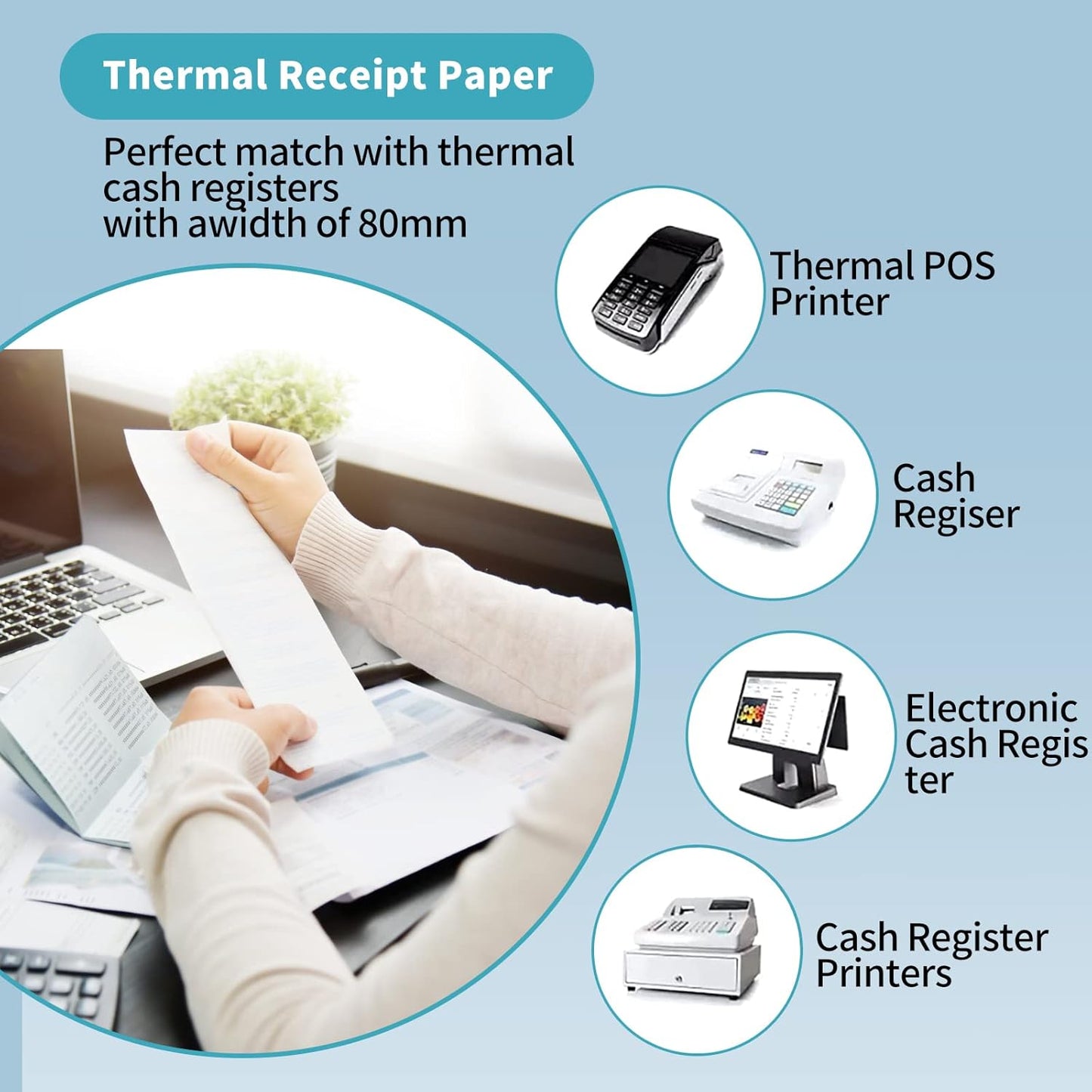 MFLABEL Thermal Receipt Paper Rolls - 50 Rolls of 3-1/8" x 230ft High-Sensitivity POS Register Paper, Compatible with Square, Clover, ERC, Zebra, Star, and Most Thermal Receipt Printers