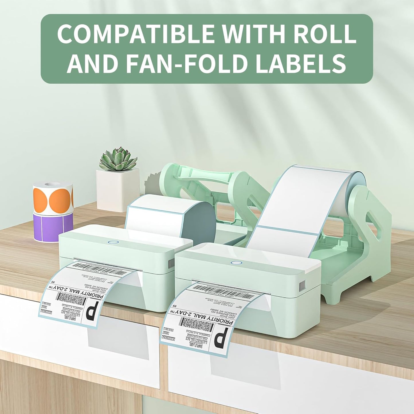 PONNOR Label Holder Thermal Label Holder for Rolls and Fanfold Labels Shipping Label Stand Desktop Printer DIY Accessory Supplies for Home, Office (Fresh Green)