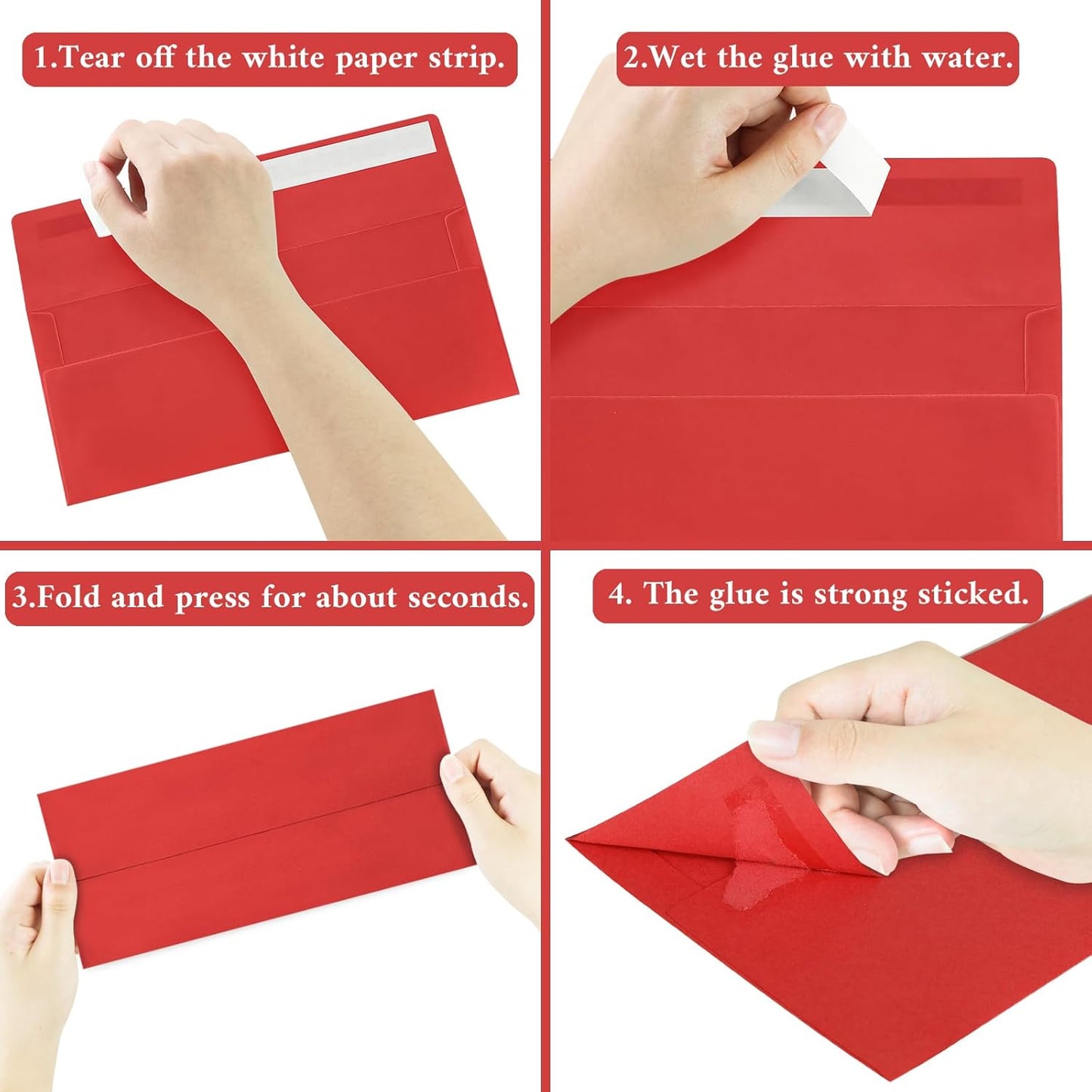200 Pack #10 Business Envelopes, Red Standard Envelopes Self Seal, Letter Size Mailing Envelopes for Checks Letters Invoices Statements Christmas Birthday Graduation Wedding, 4 1/8 x 9 1/2 Inch
