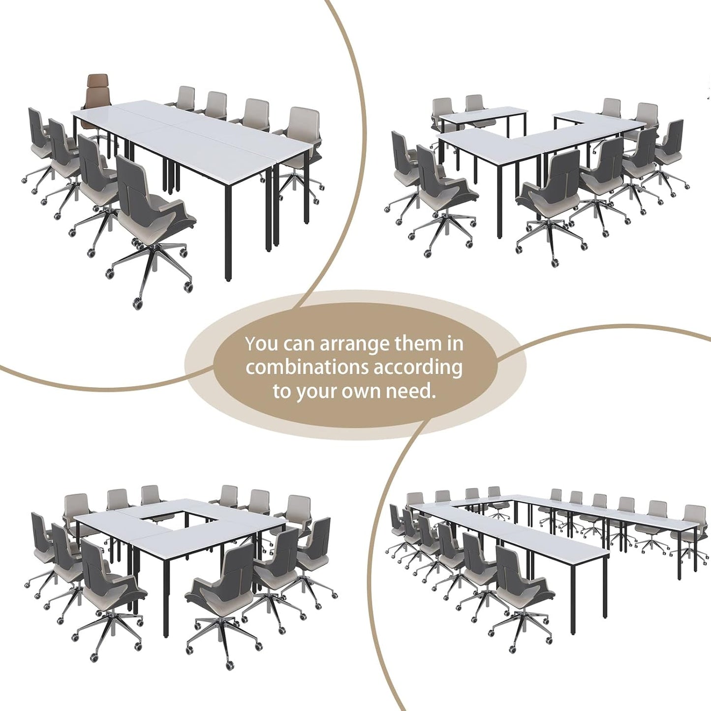 Bonzy Home Conference Tables 9ft Office Computer Desk for Meeting Room Study Writing Printer Podcast Table Save Space Design for 10 People Rustic Modern White 4PCS 110.2"x47.2"x29.5"