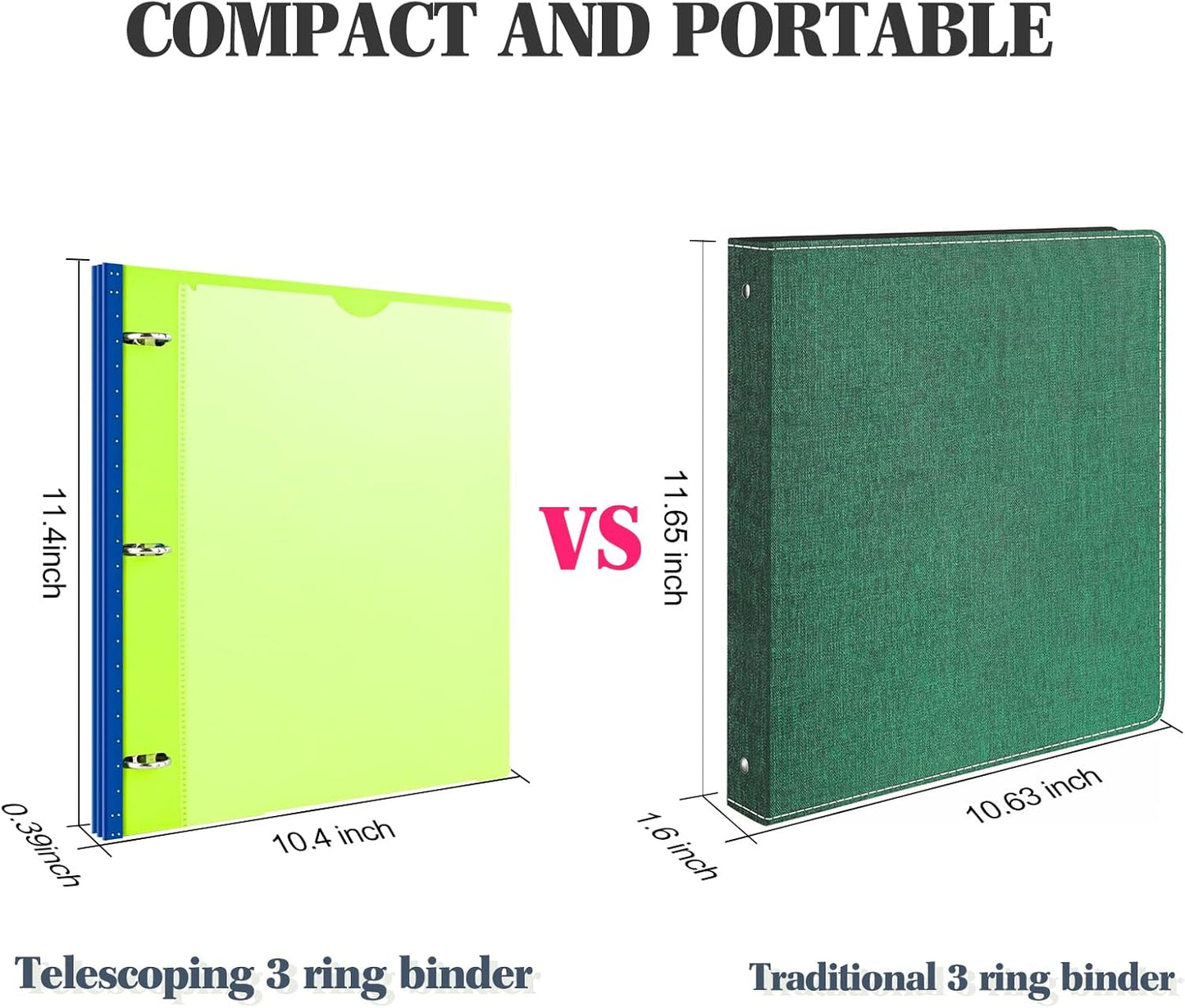 INFUN Telescoping 3 Ring Binder - 4PCS, Flexible Round Binder with Customizable Front Cover and Clear Catalog Pocket, Holds 8.5x11 inch Paper- Green, Red, Orange, Blue