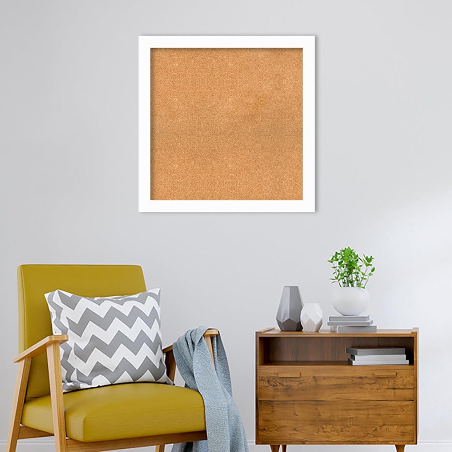 Amanti Art Natural Cork Board for Wall, 29x29 Vision Board with White Frame, Large Corkboard Office Decor for Home Organization, Casual Corkboard Pinboard to Display Items for Home Organization in