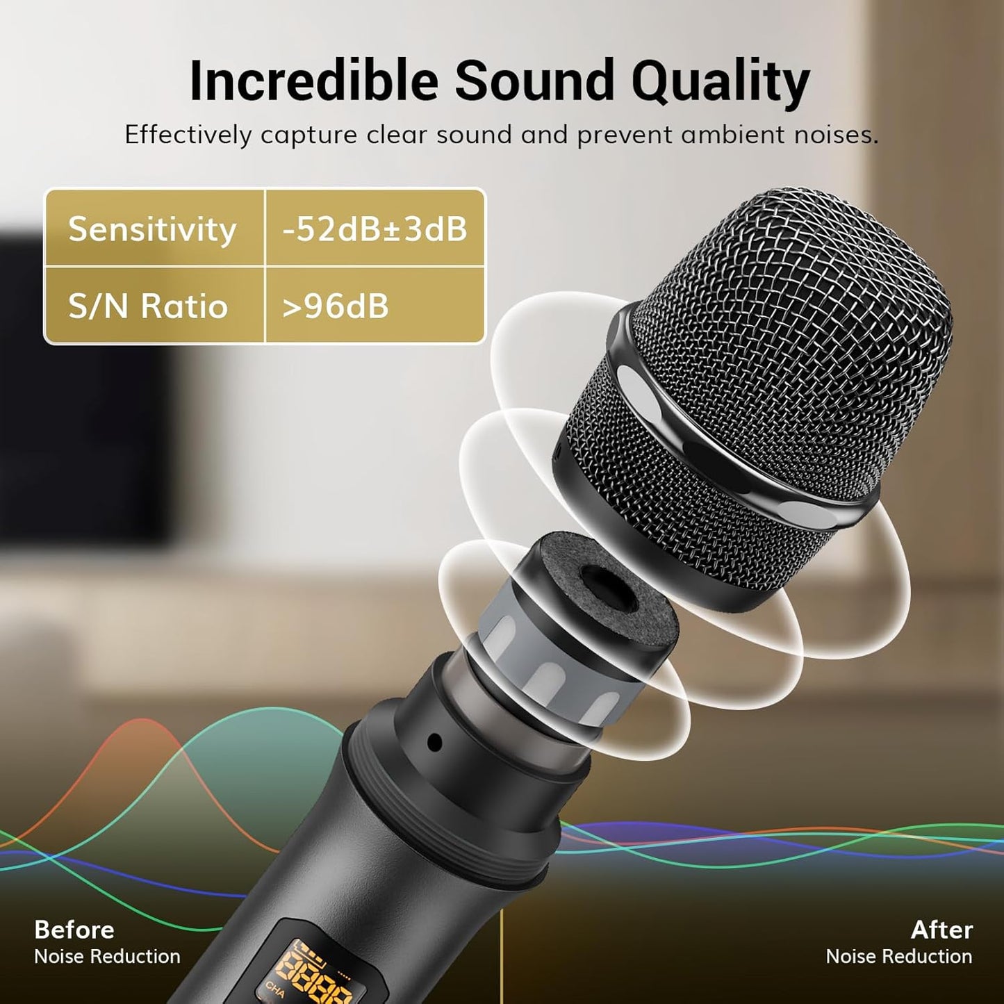 TONOR Wireless Microphone, UHF Dual Cordless Metal Dynamic Mic System with Rechargeable Receiver (Black)