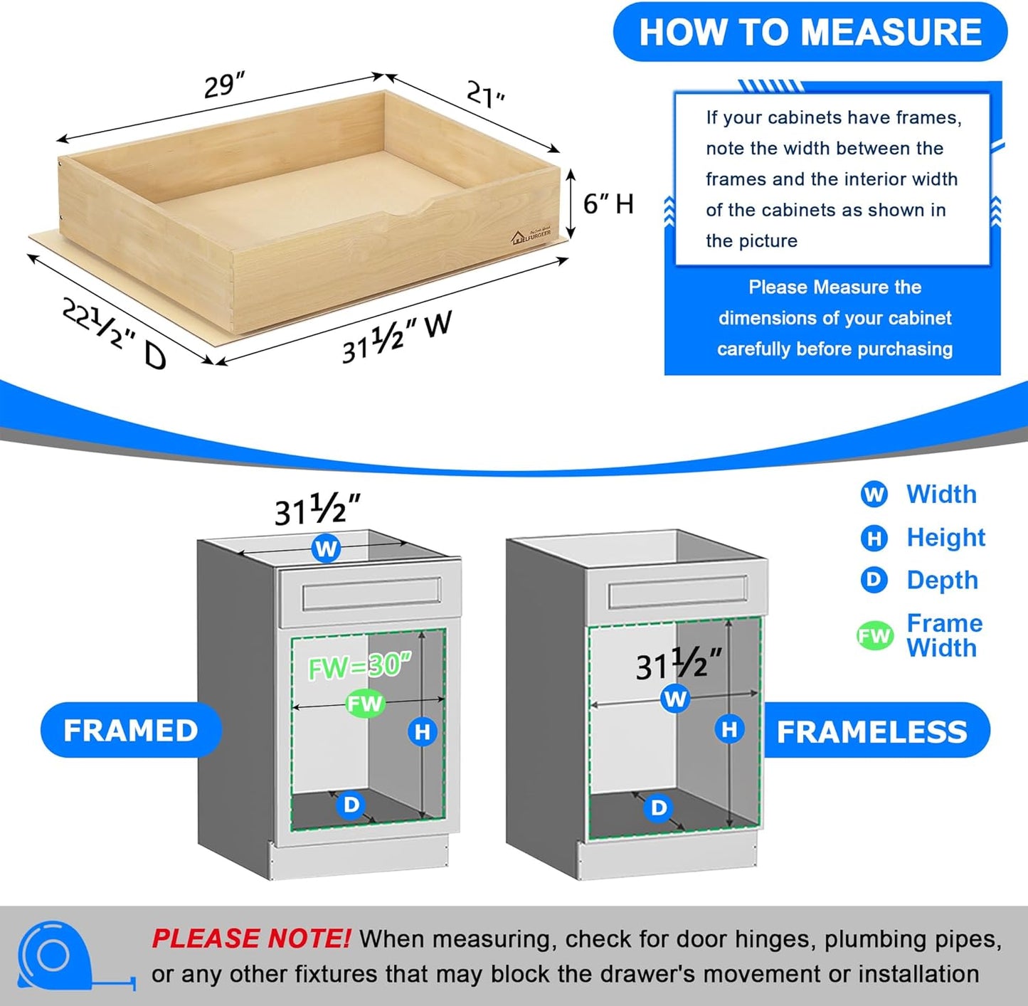WelFurGeer Soft Close Pull Out Drawers for Kitchen Cabinets, 29" W x 22" D Pull Out Cabinet Organizer, Premium Birchwood Pull-Out Cabinet Drawers, Heavy-Duty Cabinet Organizer for Home & Kitchen