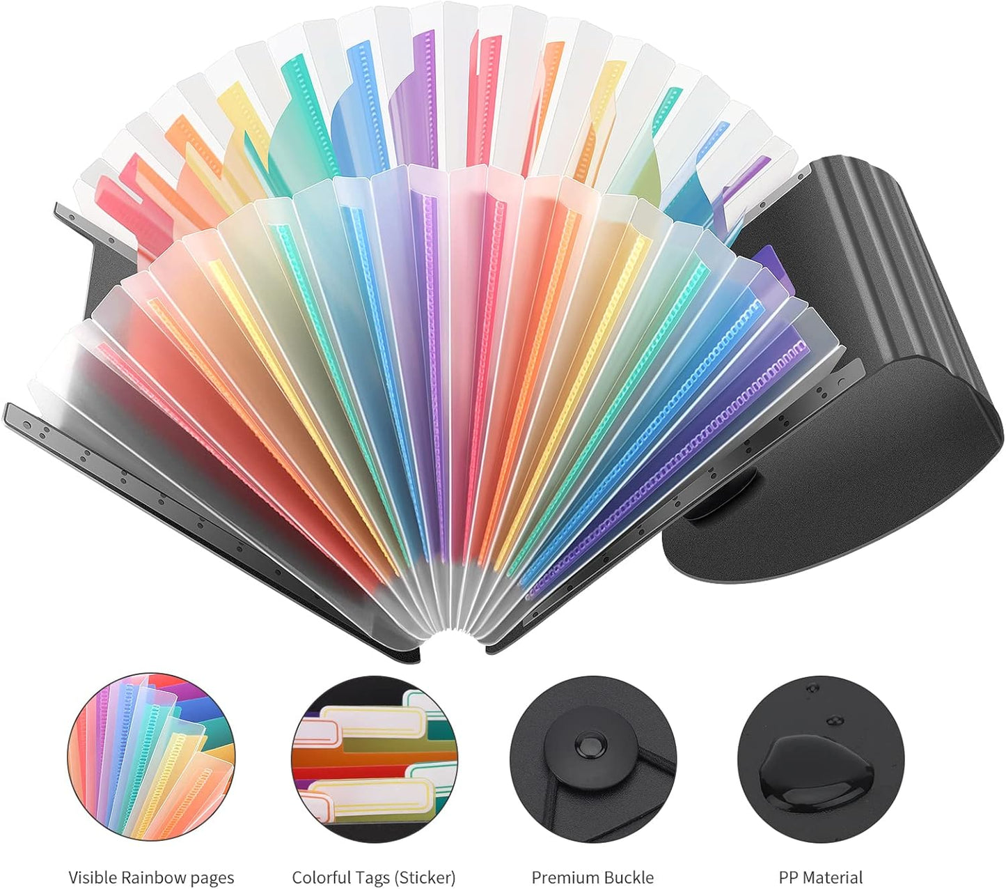 Uquelic Stand Receipt Organizer Folder - 13 Pockets Expanding Coupons Storage/Rainbow Large Capacity Bill Organizer for Desk with Label, in Case I Go Missing Binder Organizer (Black)