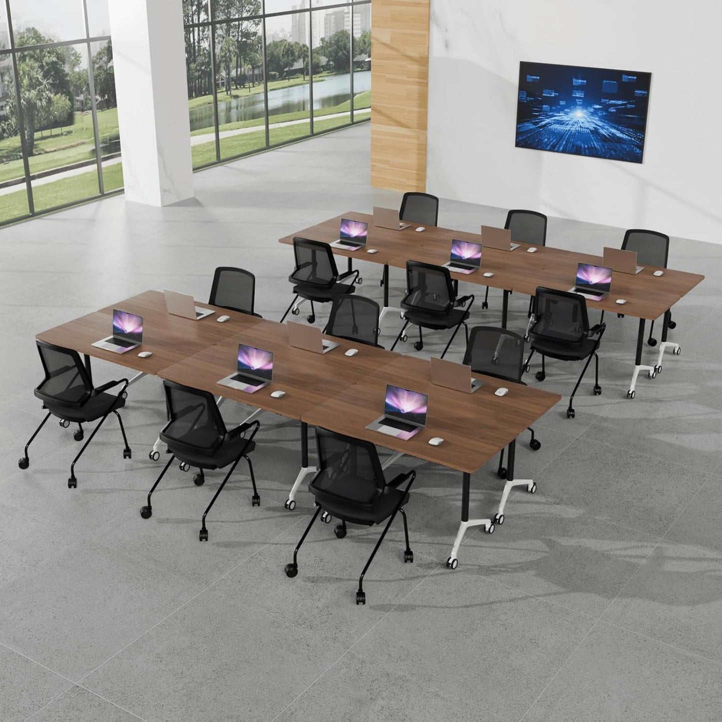 Conference Room Table with Flip-Top Design for Dynamic Meetings, Business Table Computer Desk with Heavy-Duty Frame,Foldable Seminar Meeting Tables for Home Office (4, A, 55.1IN)