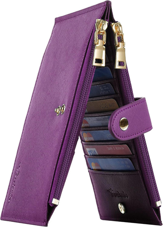 Travelambo RFID Wallet Women Large Size Bifold Multi Card Wallet Case with Zipper Pocke Credit Card Holder for Women