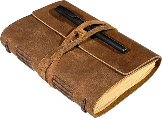 Brown Notebook Journal - Best Genuine Cool Leather Journaling for writers A5 Size Diary 6.2x8.5 Inch,Notepad For Man and Women, Vintage,Gifts,Work,Traveler,Personal