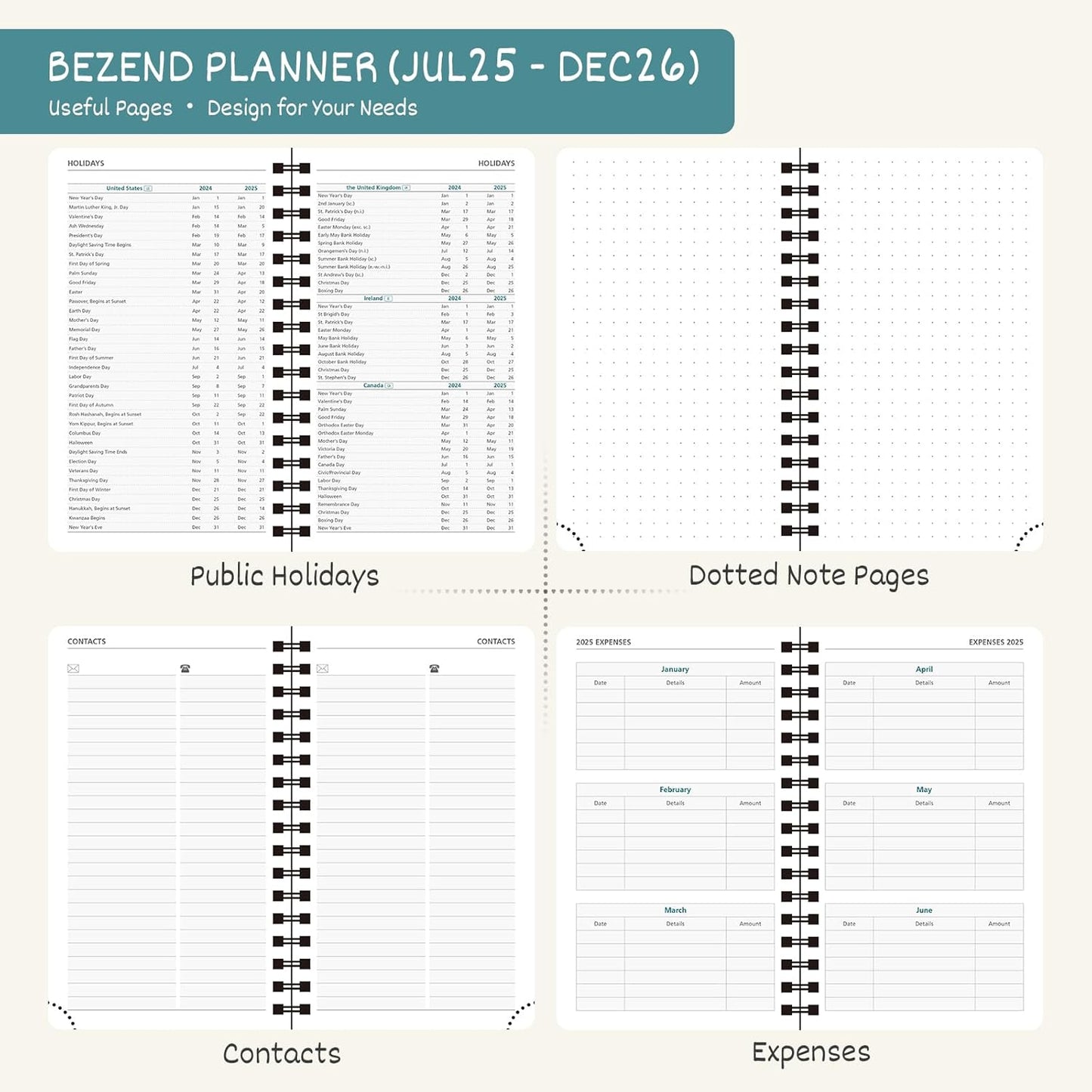 BEZEND Pocket Planner 2025-2026 Weekly and Monthly, 3.5" x 6" Academic Planner (Jul 25-Dec 26) 18-Month Mid-Year Calendar Book, Storage Pocket, Pen Holder, PU Leather Softcover, Spiral - Lavender