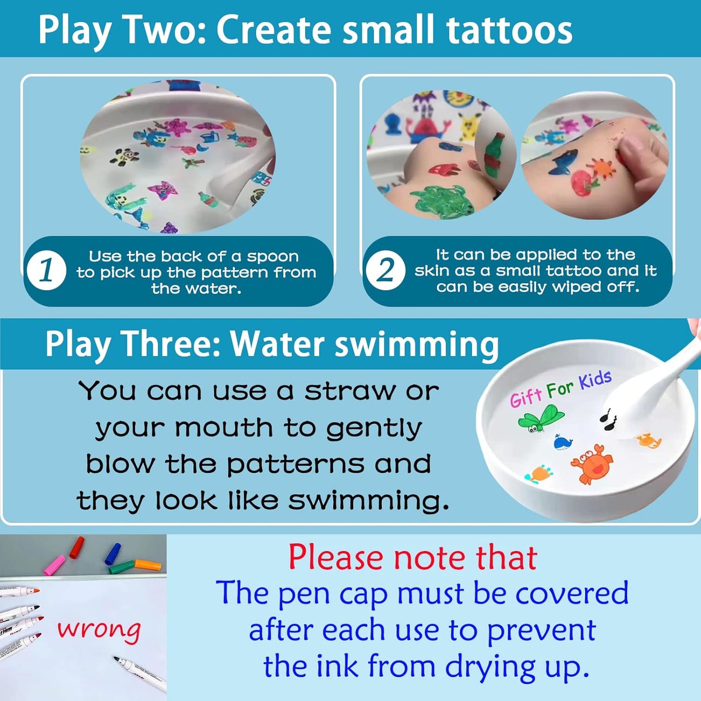 IRWPITW Magic Drawing Pen Bundle, 8 Colors Magical Water Painting Pens for Kids, Kiddies Create Magic Pen Floating Ink Drawings Set with Spoons and Towel, Tattoo Water Marker Gifts for Boys and Girls