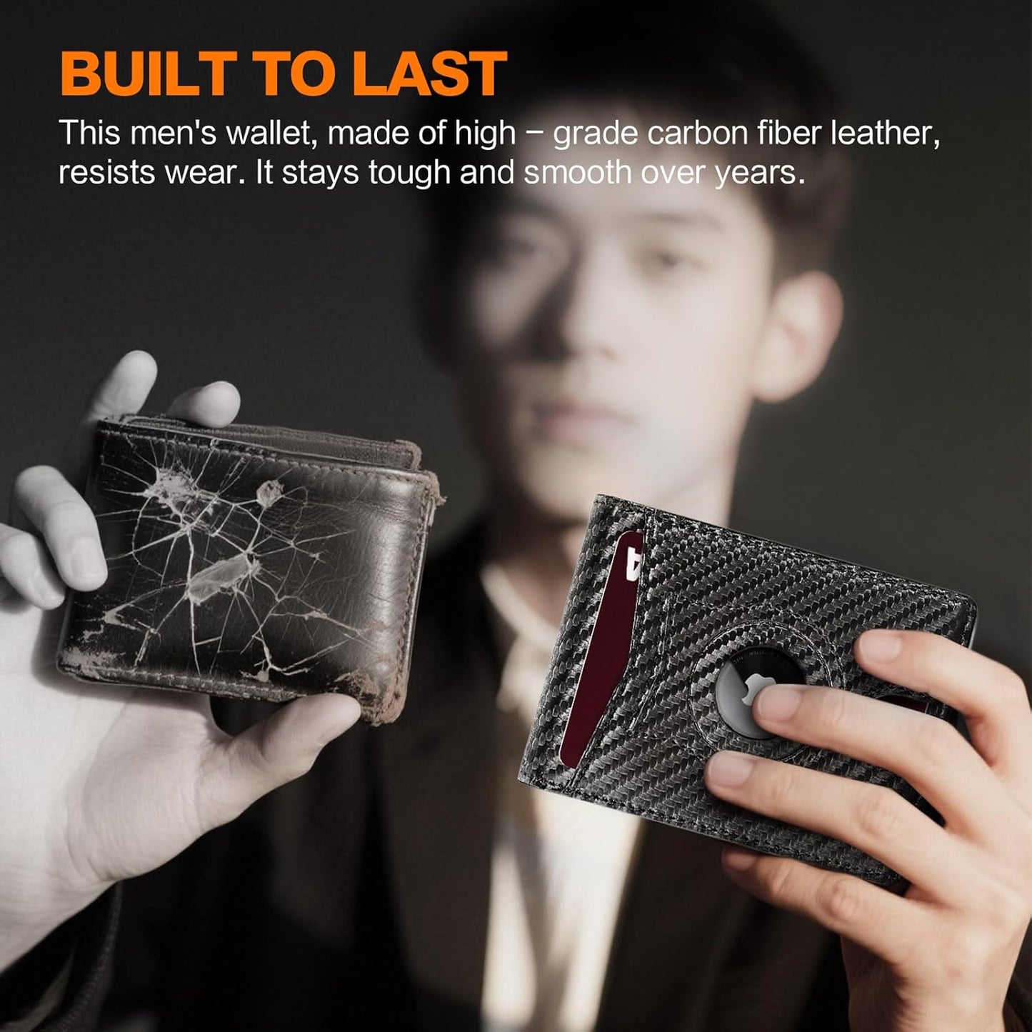 Slim Wallet for Men RFID Blocking Bifold Carbon Fiber Mens Slim Wallet,Ultra Thin Minimalist Front Pocket Small Compact Mens Leather Wallets,Smart Security Credit Card Holder Wallet with 2 ID Window