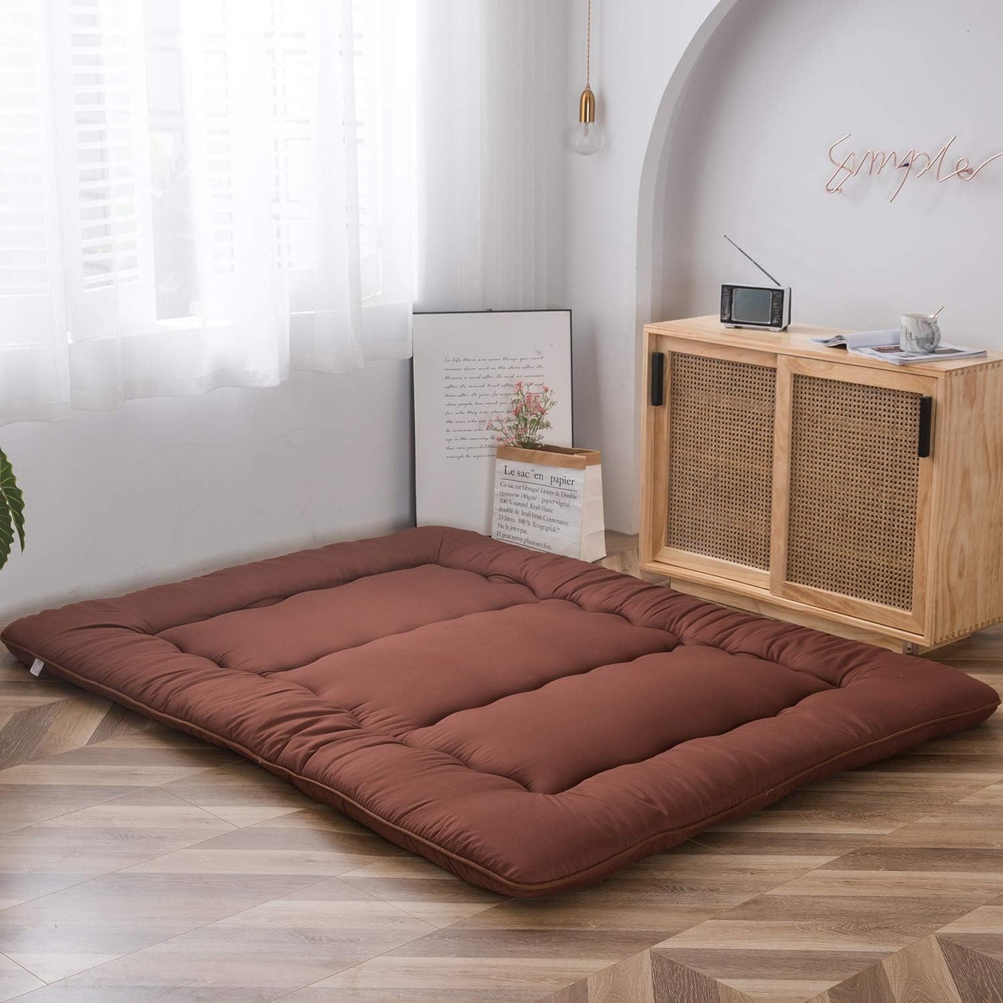 Japanese Shiki Futon Mattress Floor Mattress Thicken Tatami Mat Sleeping Pad Roll Up Mattress Floor Lounger Bed Rolling Up Couch Bed Mattress Pad for Guest Room, Coffee, King