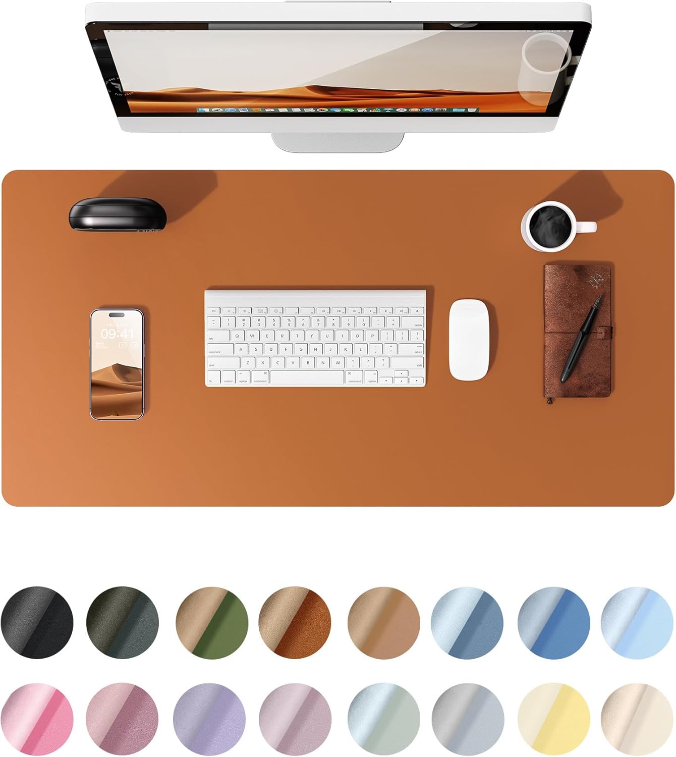 YSAGi Leather Desk Protector, Office Mat, Large Mouse Mat, Non-Slip PU Leather Blotter, Laptop Desk Mat, Waterproof Writing Pad for Office and Home (Brown, 35.4" x 17")