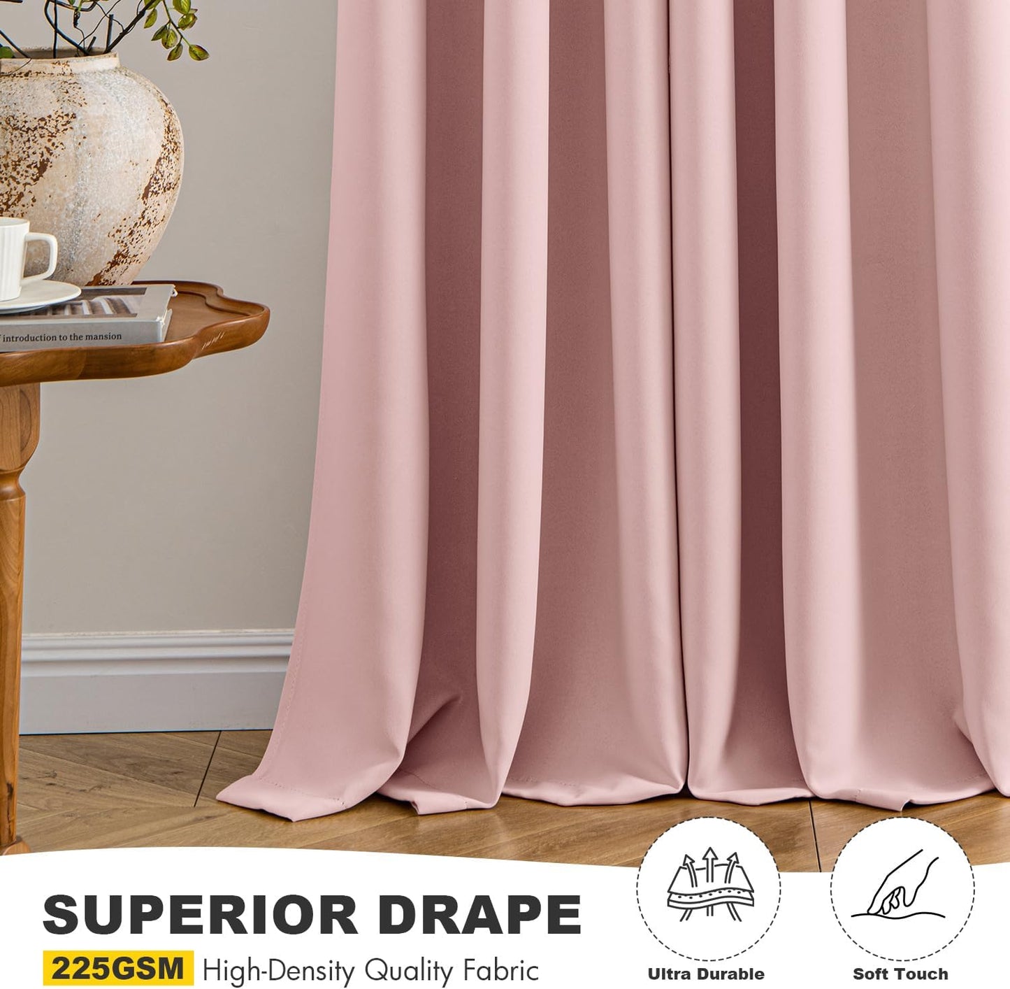 MIULEE Baby Pink Blackout Curtains - Bedroom Window Treatment Curtains Thermal Insulated Room Darkening Drapes for Living Room Kitchen Grommet Top Light Blocking Drapery, 40 x 45 Inches Long, 2 Panels