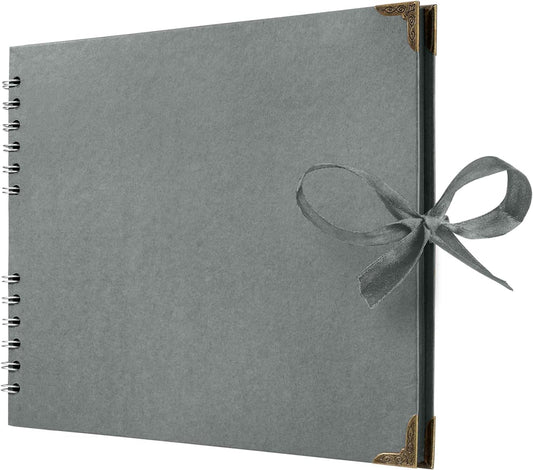 Bstorify Square Scrapbook Photo Albums 50 Pages (11 x 8.5 Inch) Grey Thick Paper, Hardcover, Ribbon Closure - Ideal for Your Scrapbooking Albums, Art & Craft Projects (Grey, 11 x 8.5 Inch)