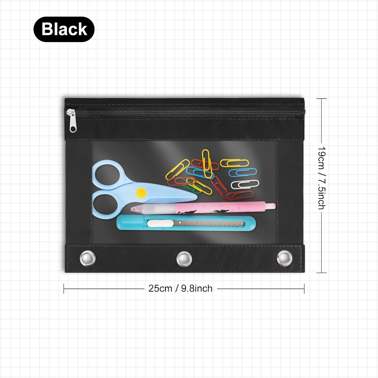 IKAYAS 10 Pack Black Pencil Pouch for 3 Ring Binder Colorful Pencil Pouch with Zipper Bulk, 3 Ring Binder Pencil Pouches Pencil Case Pencil Bags for Classroom Storing School Teacher Supplies