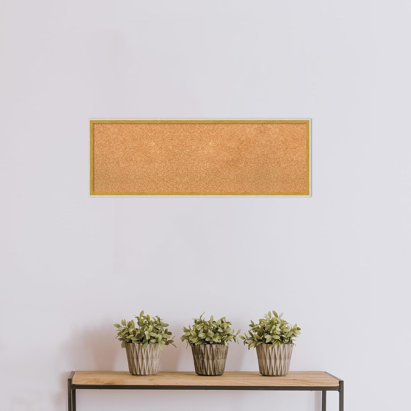Amanti Art Natural Cork Board for Wall, 13x37 Vision Board with White Frame, Medium Corkboard Office Decor for Home Organization, Modern Corkboard Pinboard to Display Items for Home Organization in